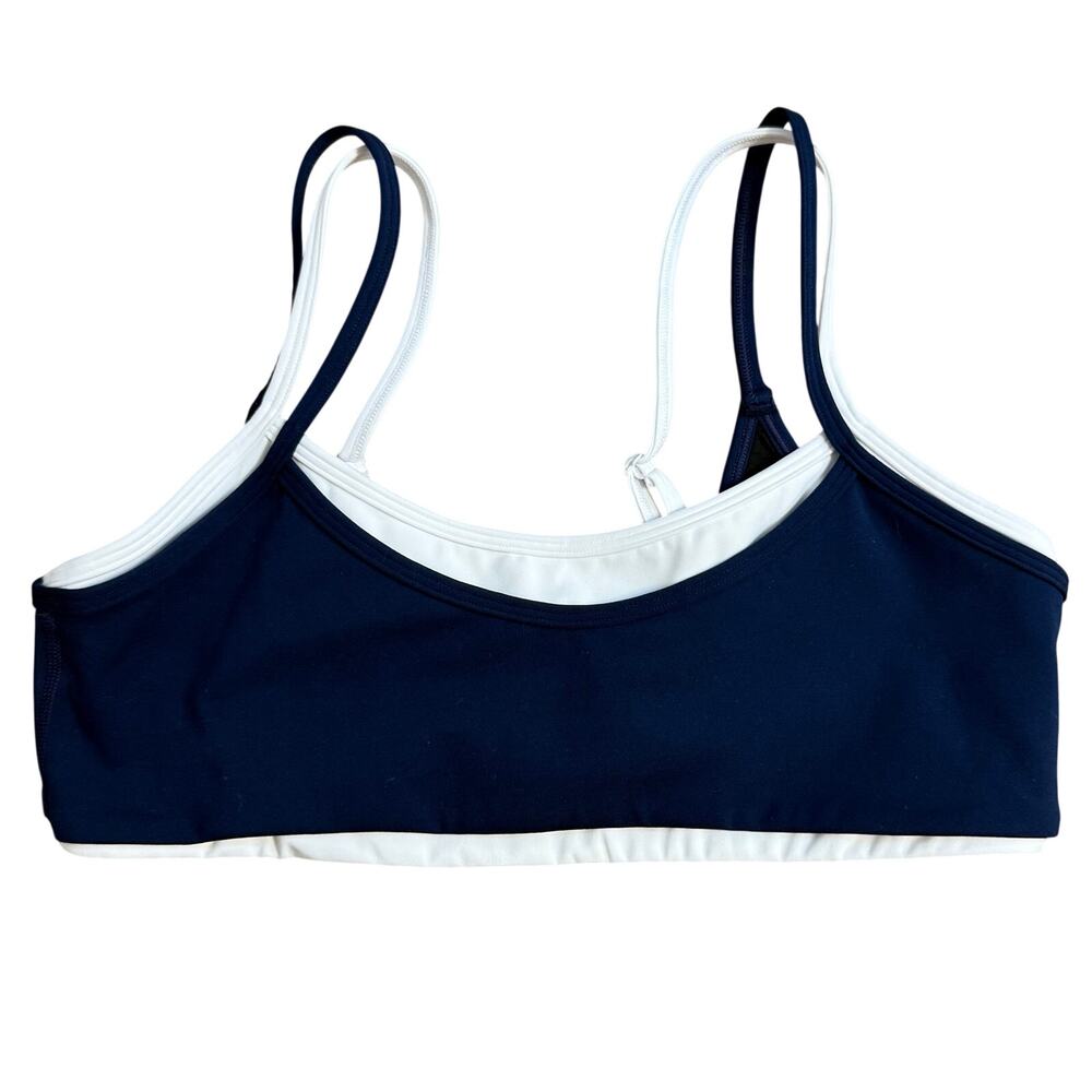 Liaison the Label Double Layer Scoop Sports Bra Gym Navy White Women's Large